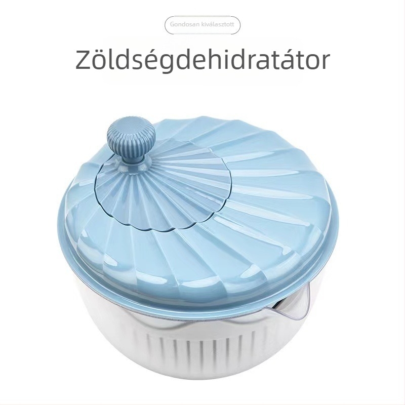 Kézi saláta- és zöldségdehidratáló, leeresztő kosárral és forgó leeresztővel