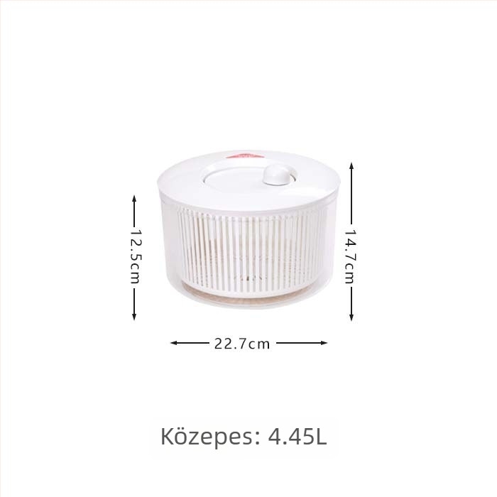 Kézi saláta-centrifuga leeresztőkosárral zöldségek, gyümölcsök és halak mosására és szárítására