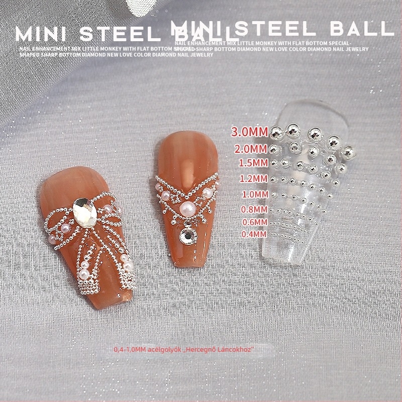 Mini acélgolyó gyöngy készlet manikűrhöz, 0.6 mm, arany és ezüst színű gyöngyökkel, csillagos ég mintával