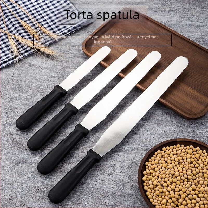 Rozsdamentes acélból készült egyenes és görbült spatula tortadíszítéshez, formából való kiemeléshez, sütőeszköz vajkrém simításához