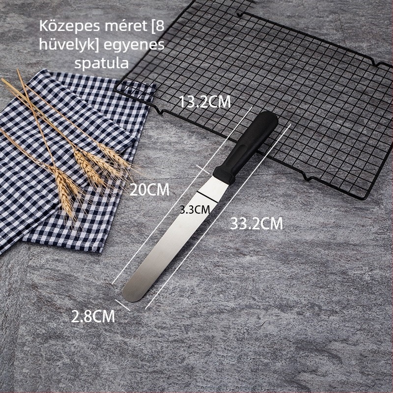 Rozsdamentes acélból készült egyenes és görbült spatula tortadíszítéshez, formából való kiemeléshez, sütőeszköz vajkrém simításához
