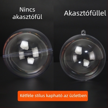 Átlátszó üreges akrilgolyó karácsonyi dekoráció, műanyag gömbhéj, nyitható, akasztólyuk nélkül