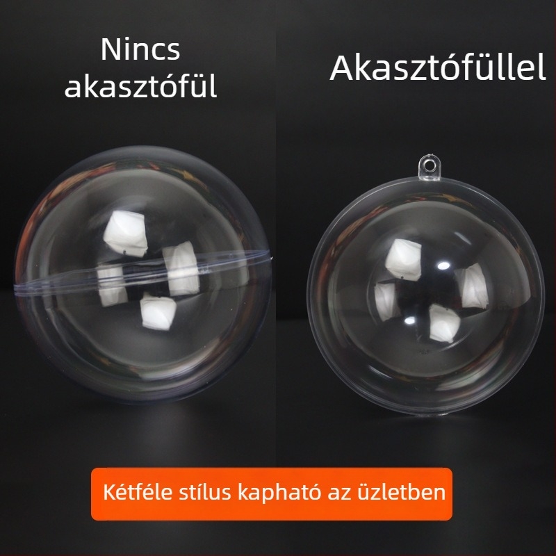 Átlátszó üreges akrilgolyó karácsonyi dekoráció, műanyag gömbhéj, nyitható, akasztólyuk nélkül