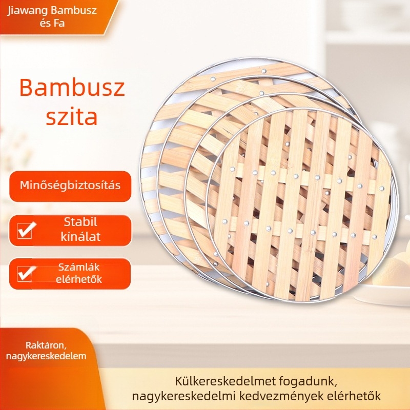 Otthoni bambusz gőzölő kosár és gőzölő rács – több méretű készlet, bambusz fedél