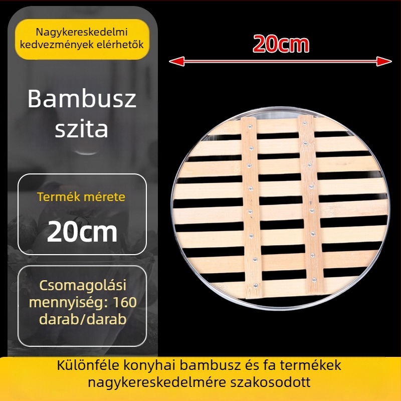 Otthoni bambusz gőzölő kosár és gőzölő rács – több méretű készlet, bambusz fedél
