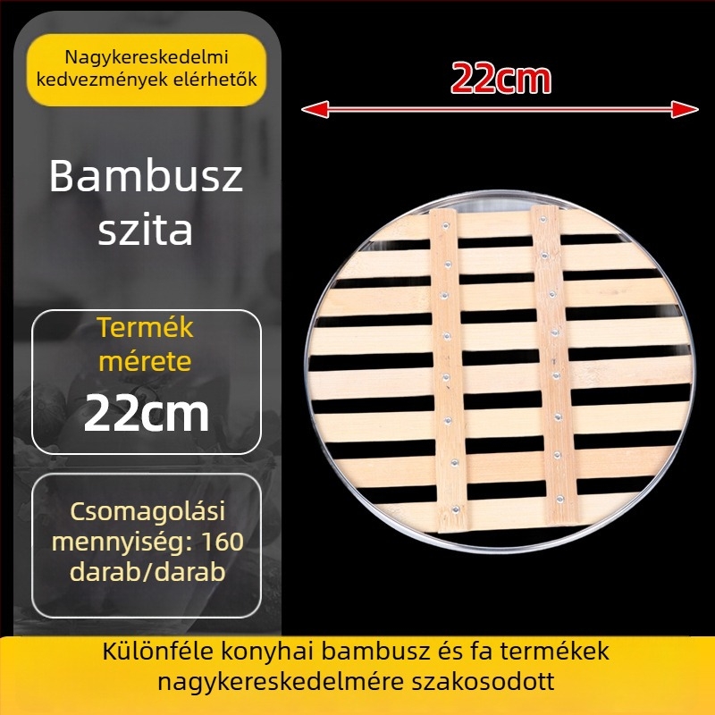 Otthoni bambusz gőzölő kosár és gőzölő rács – több méretű készlet, bambusz fedél