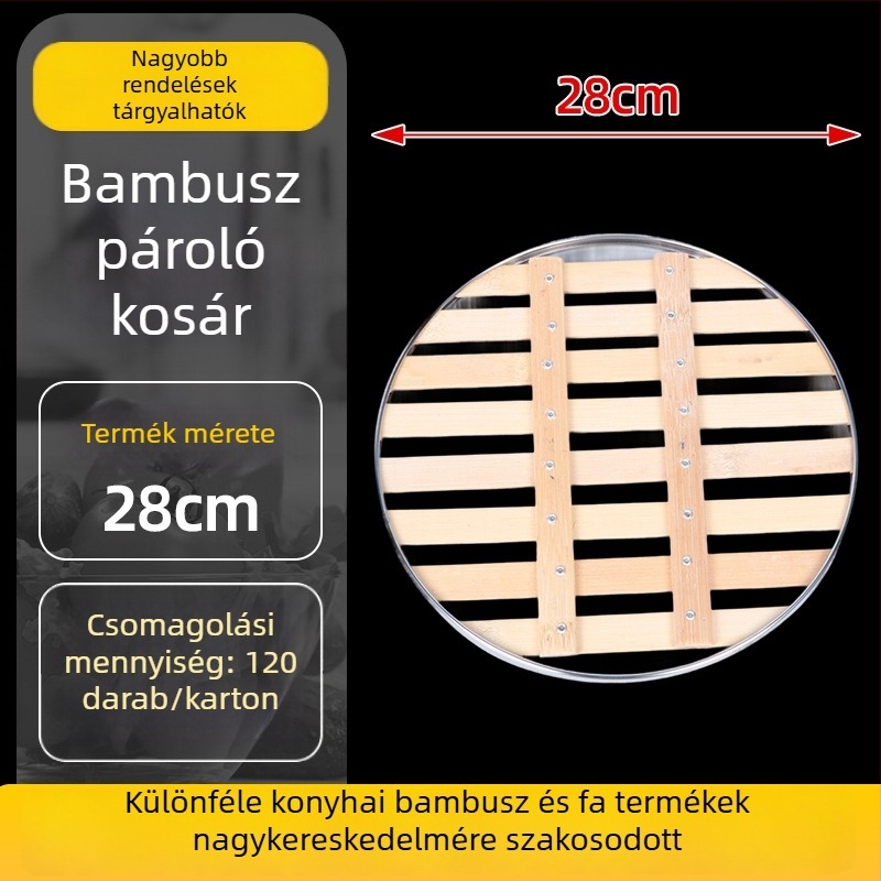 Otthoni bambusz gőzölő kosár és gőzölő rács – több méretű készlet, bambusz fedél