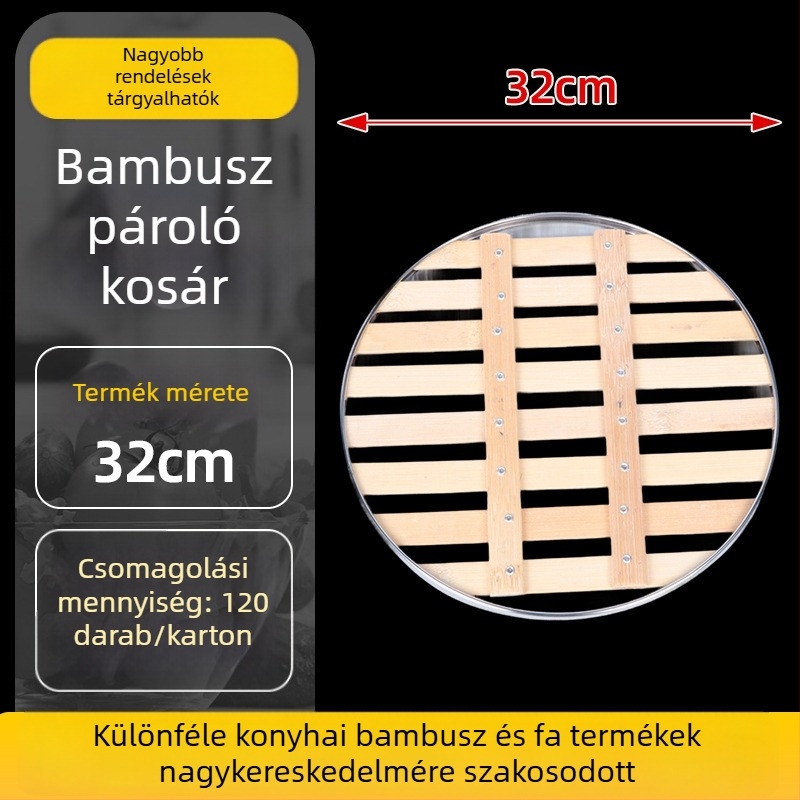 Otthoni bambusz gőzölő kosár és gőzölő rács – több méretű készlet, bambusz fedél