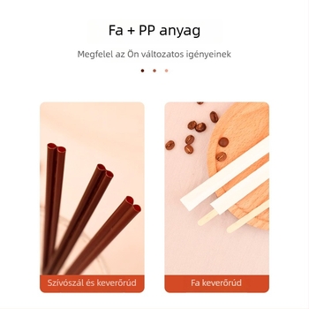 Fa kávés szívószálak és keverőpálcikák papírtokos, egyenként csomagolva