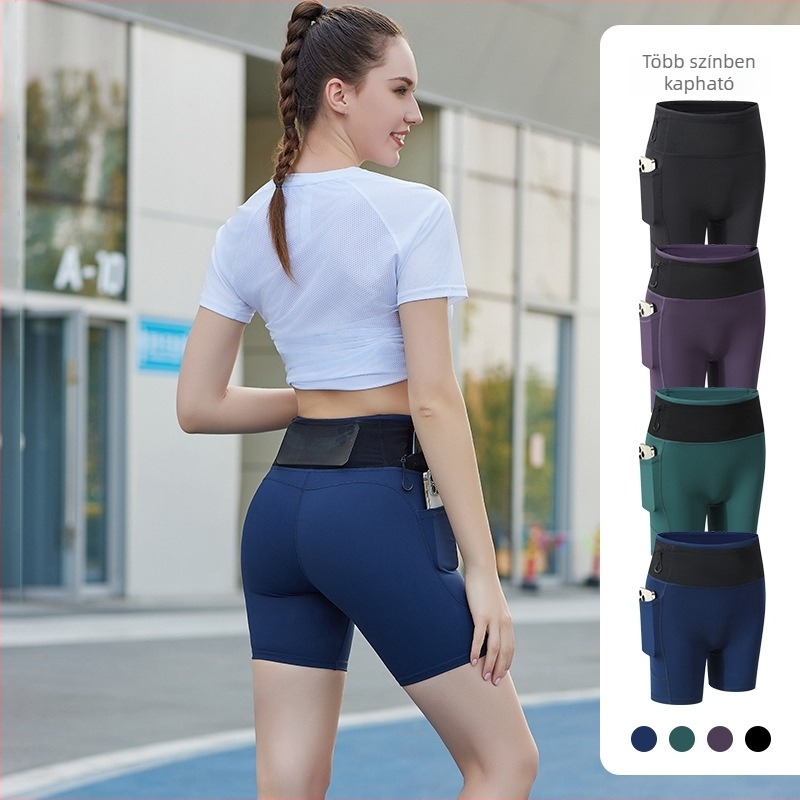 Nyári női fitnesz rövidnadrág zsebbel, magas derékkal, szoros, elasztikus, kompresszió, jóga és maraton edzéséhez