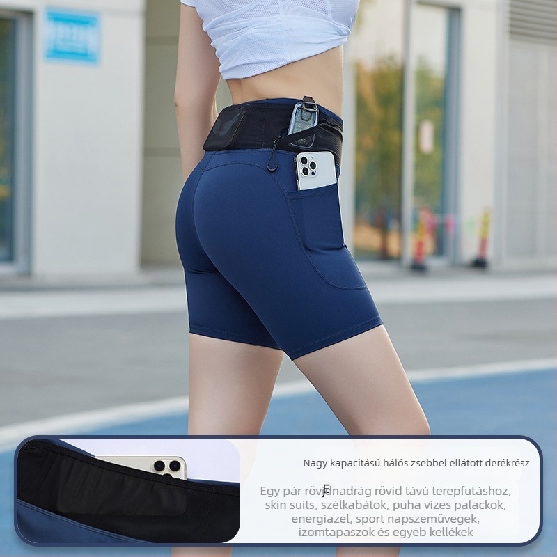 Nyári női fitnesz rövidnadrág zsebbel, magas derékkal, szoros, elasztikus, kompresszió, jóga és maraton edzéséhez