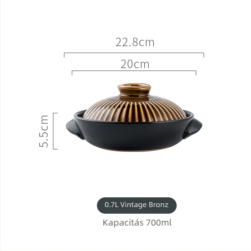 Retro kerek agyagedény két fogantyúval, lapos edény rizs elkészítéséhez, éttermi használatra