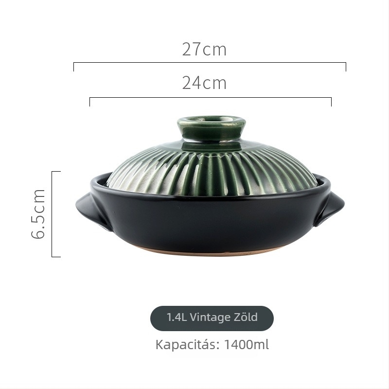 Retro kerek agyagedény két fogantyúval, lapos edény rizs elkészítéséhez, éttermi használatra