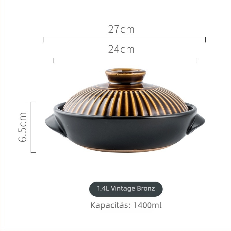 Retro kerek agyagedény két fogantyúval, lapos edény rizs elkészítéséhez, éttermi használatra