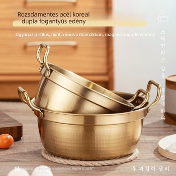 Koreai stílusú rozsdamentes acél mini levesfazék fedővel, dupla füllel, 2,1–4 l, Sukiyaki fazék