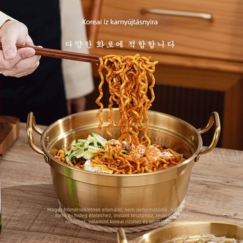 Koreai stílusú rozsdamentes acél mini levesfazék fedővel, dupla füllel, 2,1–4 l, Sukiyaki fazék