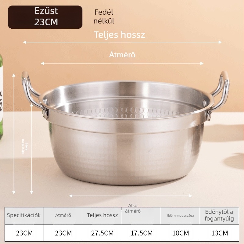 Koreai stílusú rozsdamentes acél mini levesfazék fedővel, dupla füllel, 2,1–4 l, Sukiyaki fazék