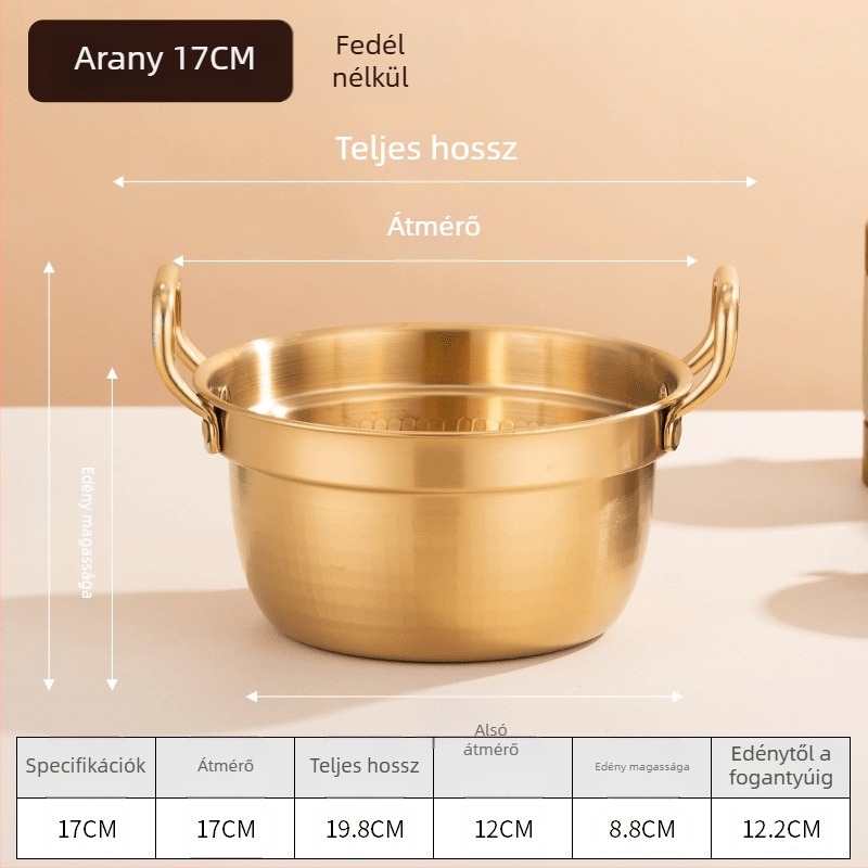 Koreai stílusú rozsdamentes acél mini levesfazék fedővel, dupla füllel, 2,1–4 l, Sukiyaki fazék