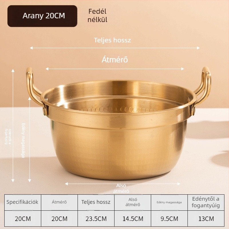 Koreai stílusú rozsdamentes acél mini levesfazék fedővel, dupla füllel, 2,1–4 l, Sukiyaki fazék