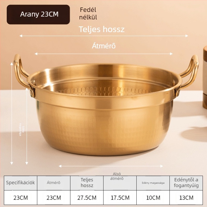Koreai stílusú rozsdamentes acél mini levesfazék fedővel, dupla füllel, 2,1–4 l, Sukiyaki fazék