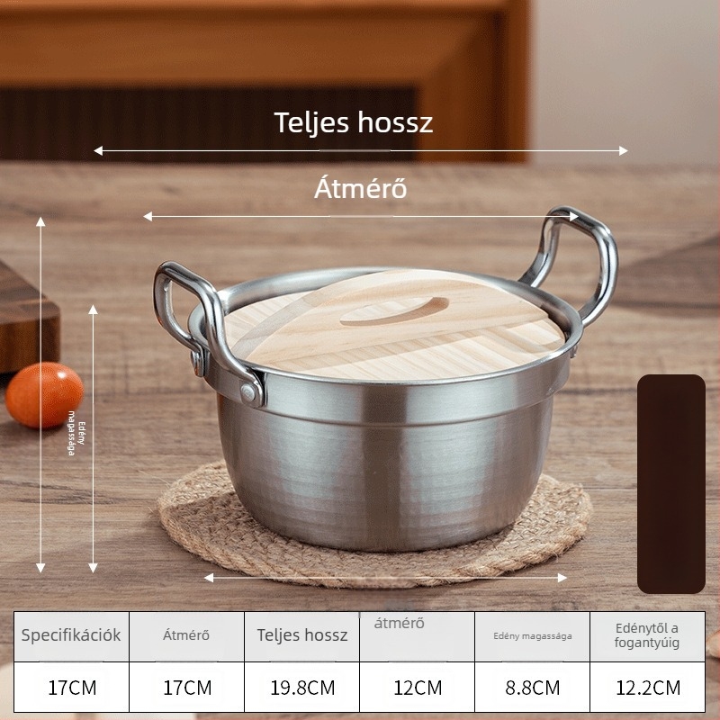 Koreai stílusú rozsdamentes acél mini levesfazék fedővel, dupla füllel, 2,1–4 l, Sukiyaki fazék