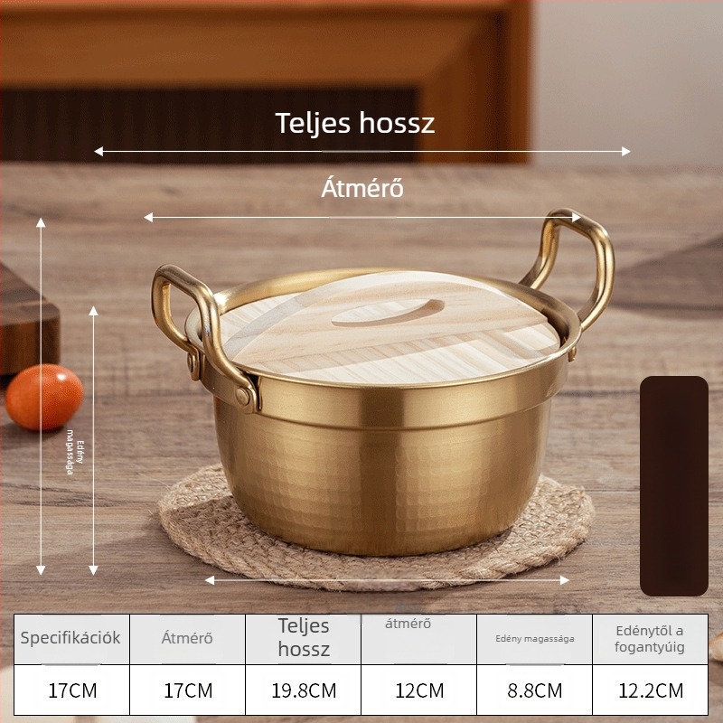 Koreai stílusú rozsdamentes acél mini levesfazék fedővel, dupla füllel, 2,1–4 l, Sukiyaki fazék