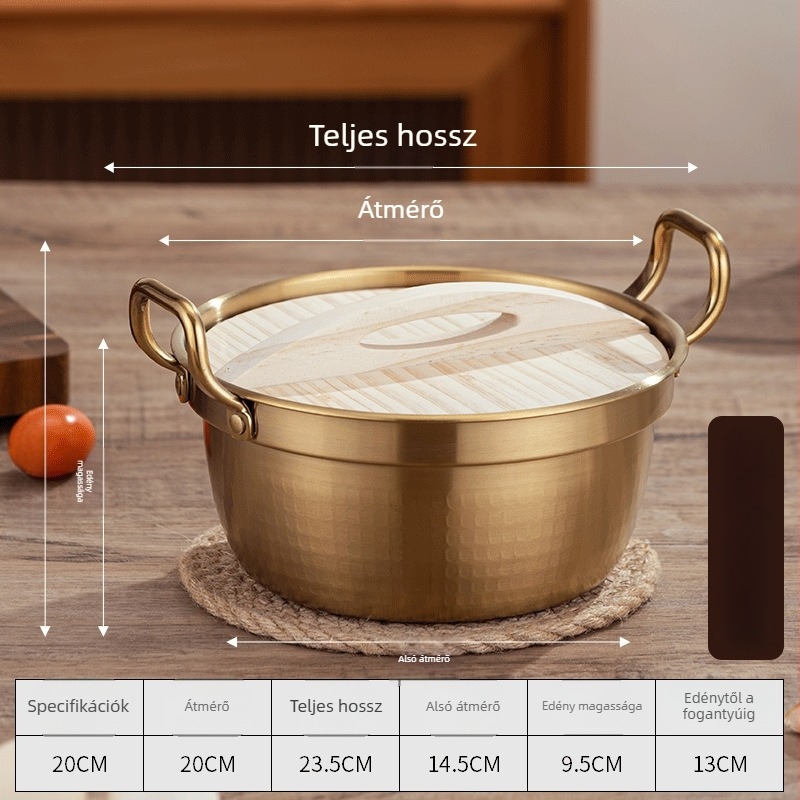 Koreai stílusú rozsdamentes acél mini levesfazék fedővel, dupla füllel, 2,1–4 l, Sukiyaki fazék