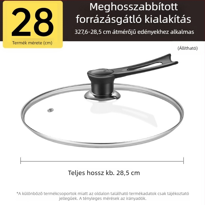 Edzett üvegből készült fazékfedél, hőálló, univerzális, 32 cm átmérőjű, főzőedényekhez, élelmiszer-minőségű, vastított