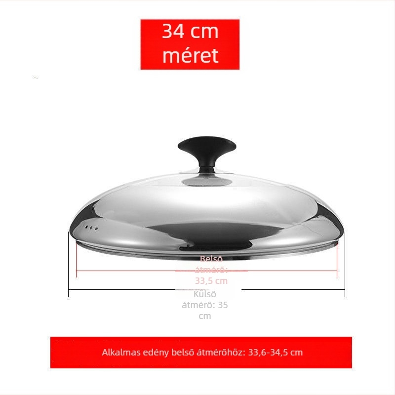Kerek univerzális fazékfedél rozsdamentes acélból, lapos aljzatú edényekhez, 16–40 cm