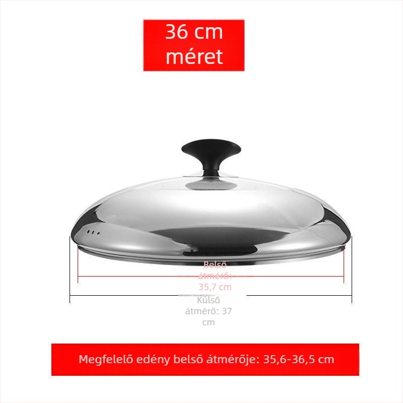 Kerek univerzális fazékfedél rozsdamentes acélból, lapos aljzatú edényekhez, 16–40 cm