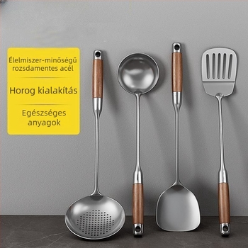 Vastagított rozsdamentes acél spatula fa nyéllel, konyhai eszközök készlet: spatula és leveses kanál