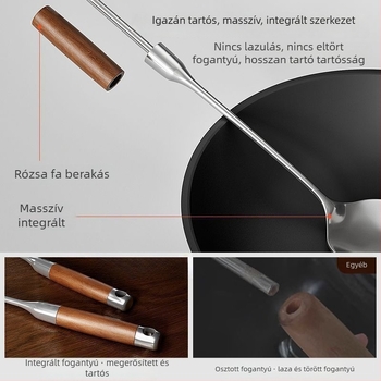 Vastagított rozsdamentes acél spatula fa nyéllel, konyhai eszközök készlet: spatula és leveses kanál