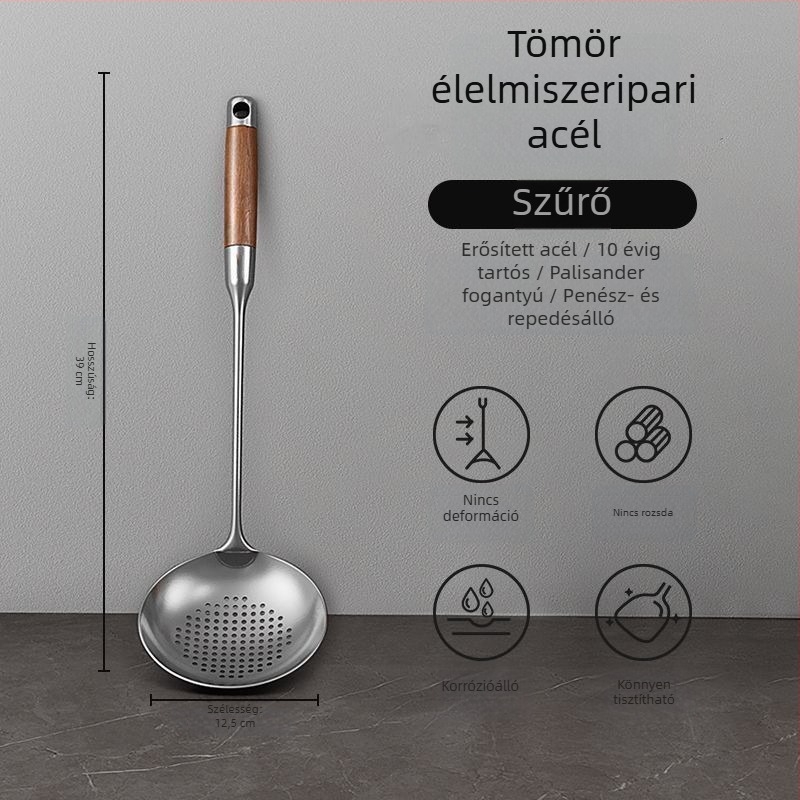 Vastagított rozsdamentes acél spatula fa nyéllel, konyhai eszközök készlet: spatula és leveses kanál