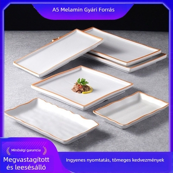 Melamin négyszögletes tányér porcelánhatással, japán stílus, hideg ételekhez és barbecue-hoz, kereskedelmi használatra