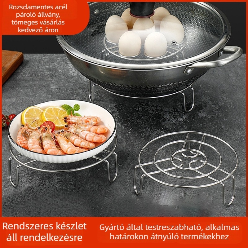 Extra vastag rozsdamentes acél gőzölő rács lábakkal, tojásokhoz, rizshez és zöldségekhez