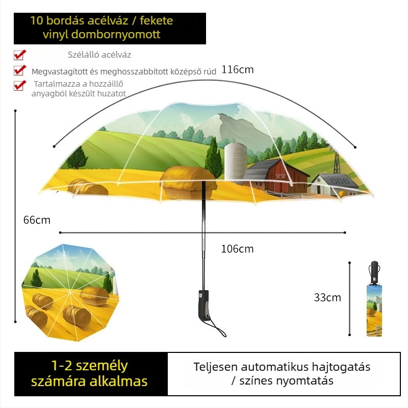 Automata nyitású összecsukható esernyő vinil anyaggal, logó nyomtatással, UV-védelemmel, eső- és nap használatra, kreatív ajándék