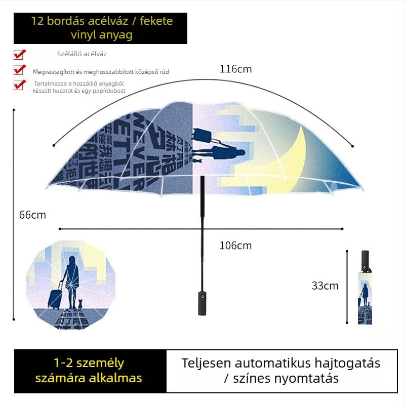Automata nyitású összecsukható esernyő vinil anyaggal, logó nyomtatással, UV-védelemmel, eső- és nap használatra, kreatív ajándék