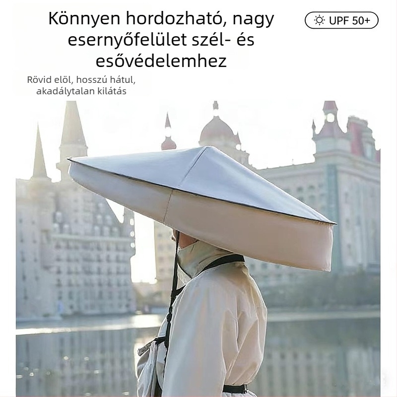 Fejre szerelt esernyősapka, UV-védelem, árnyék a horgászathoz, szabad kezek, kettős használat napsütésre és esőre, hordozható, összecsukható