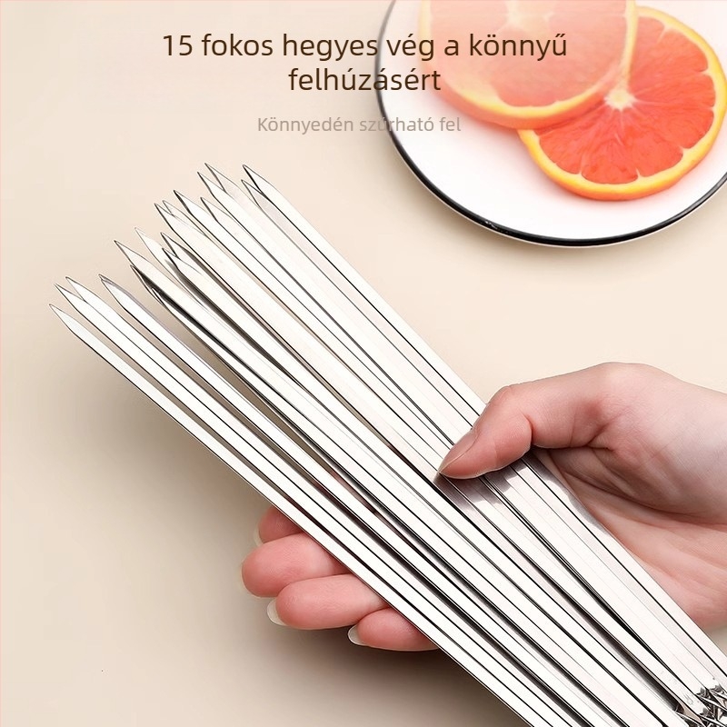 Rozsdamentes acél grillnyársak – kerek és lapos kivitelben báránynyársakhoz