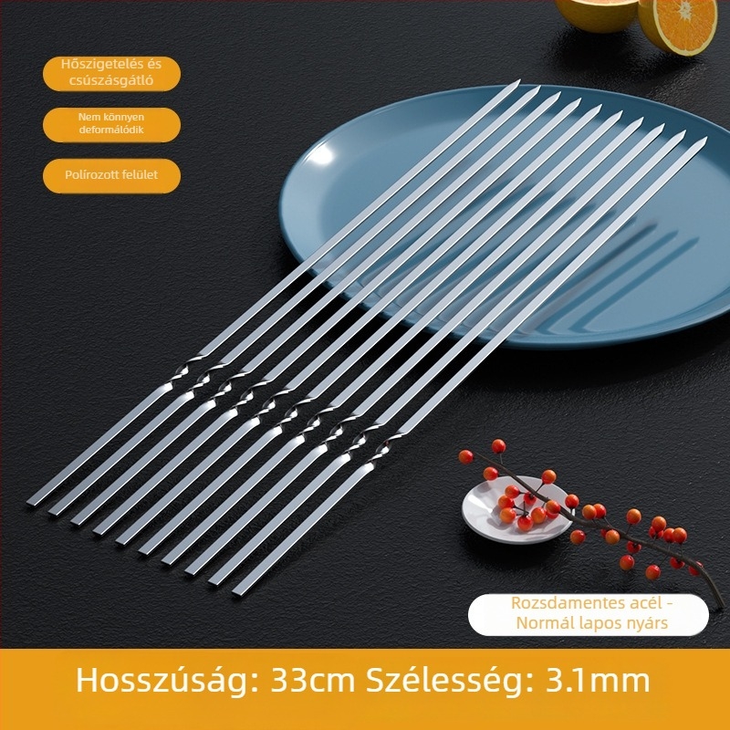 Rozsdamentes acél grillnyársak – kerek és lapos kivitelben báránynyársakhoz