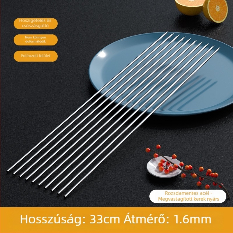 Rozsdamentes acél grillnyársak – kerek és lapos kivitelben báránynyársakhoz