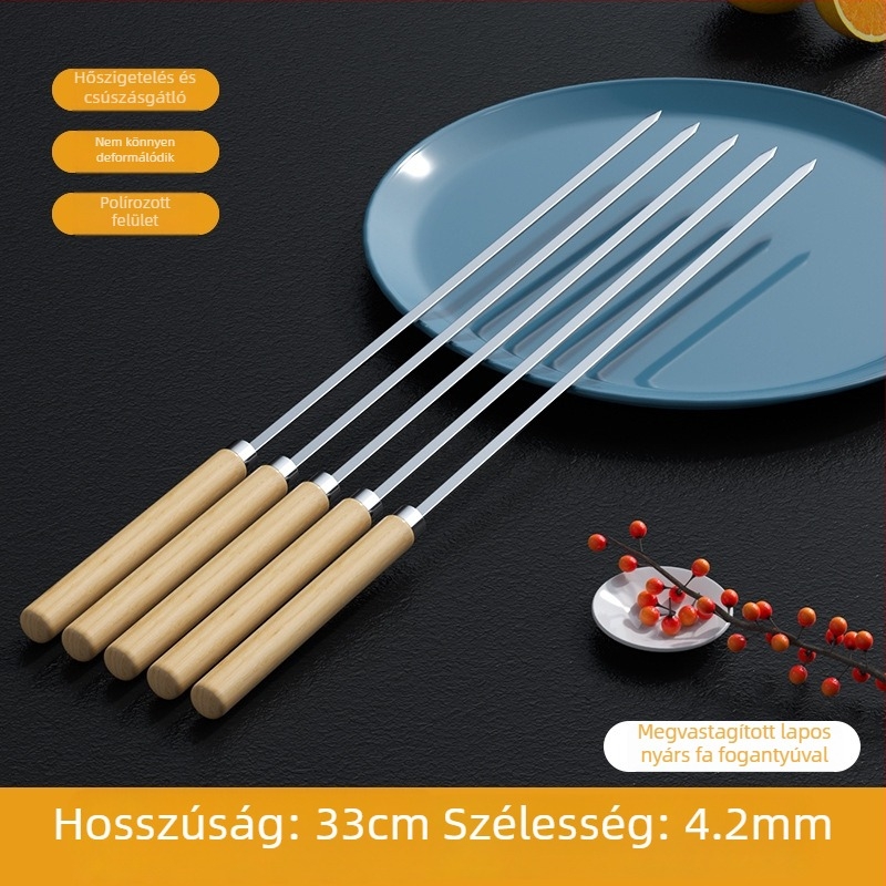Rozsdamentes acél grillnyársak – kerek és lapos kivitelben báránynyársakhoz