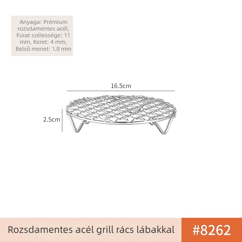 Kör alakú rozsdamentes acél grillrács, vastagodott kivitelben, tűzhelyhez, hordozható és multifunkciós