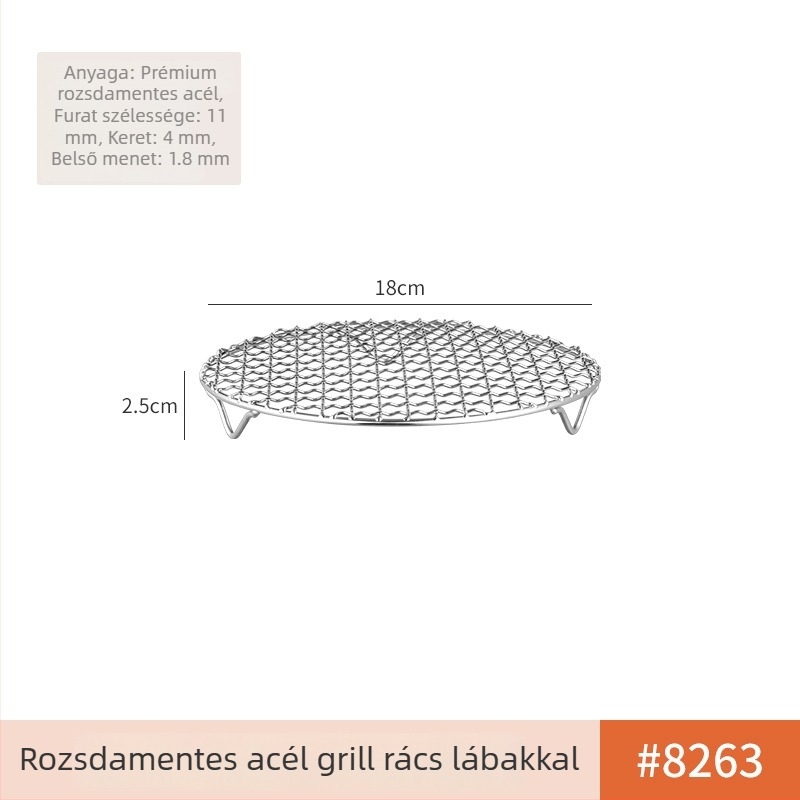 Kör alakú rozsdamentes acél grillrács, vastagodott kivitelben, tűzhelyhez, hordozható és multifunkciós