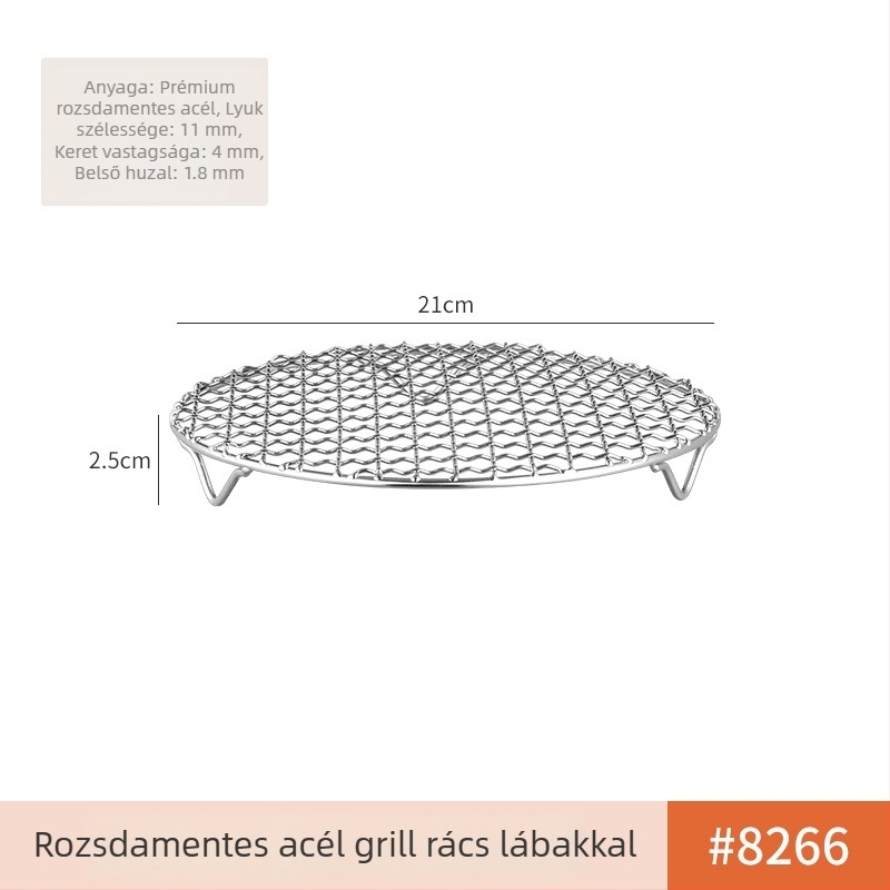 Kör alakú rozsdamentes acél grillrács, vastagodott kivitelben, tűzhelyhez, hordozható és multifunkciós