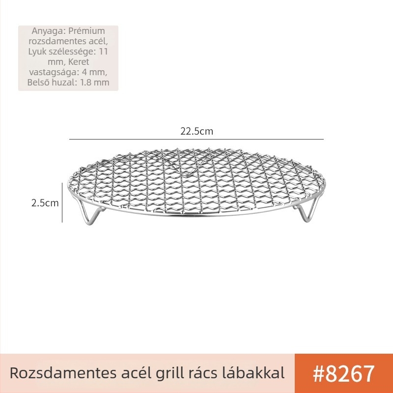 Kör alakú rozsdamentes acél grillrács, vastagodott kivitelben, tűzhelyhez, hordozható és multifunkciós