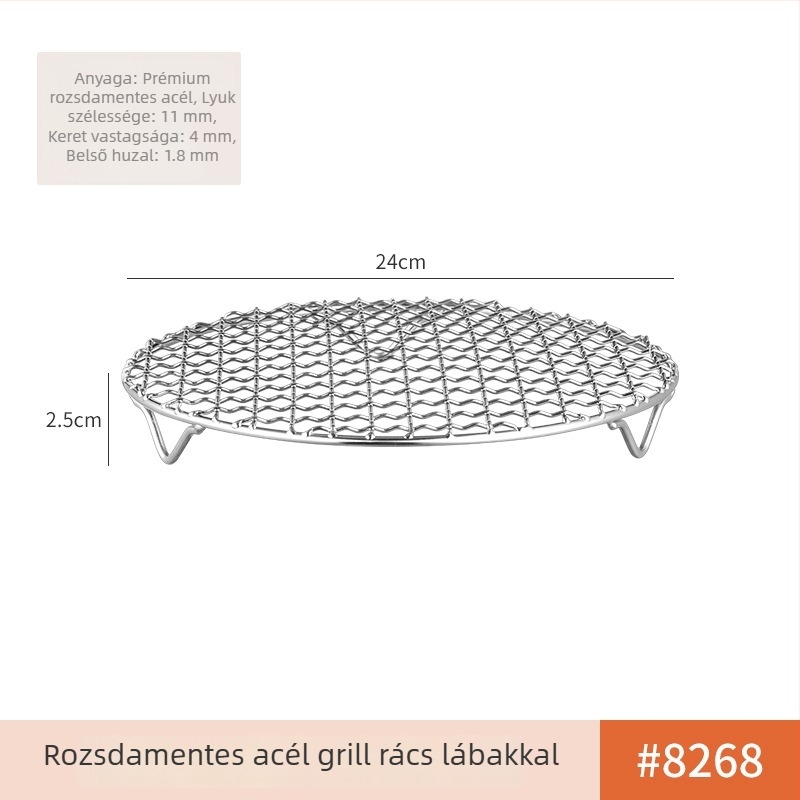 Kör alakú rozsdamentes acél grillrács, vastagodott kivitelben, tűzhelyhez, hordozható és multifunkciós