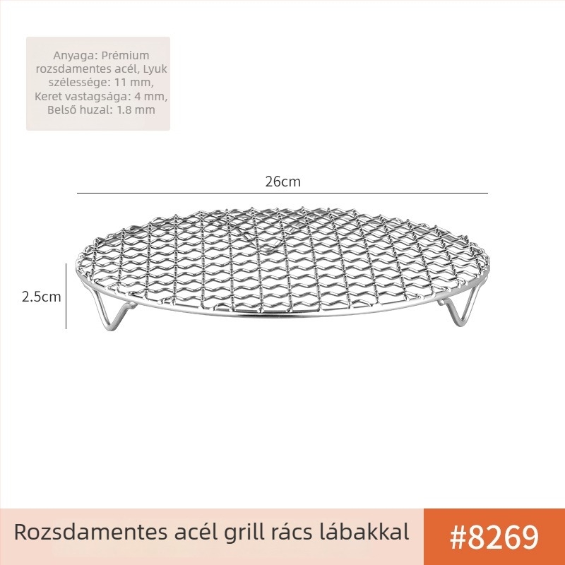 Kör alakú rozsdamentes acél grillrács, vastagodott kivitelben, tűzhelyhez, hordozható és multifunkciós