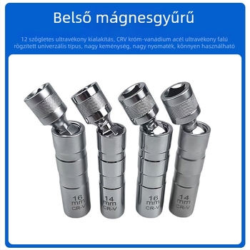 Univerzális mágneses gyertya-dugókulcs, 14 mm és 16 mm, 12-szög, motorkerékpárhoz és autóhoz, gyertya eltávolító eszköz