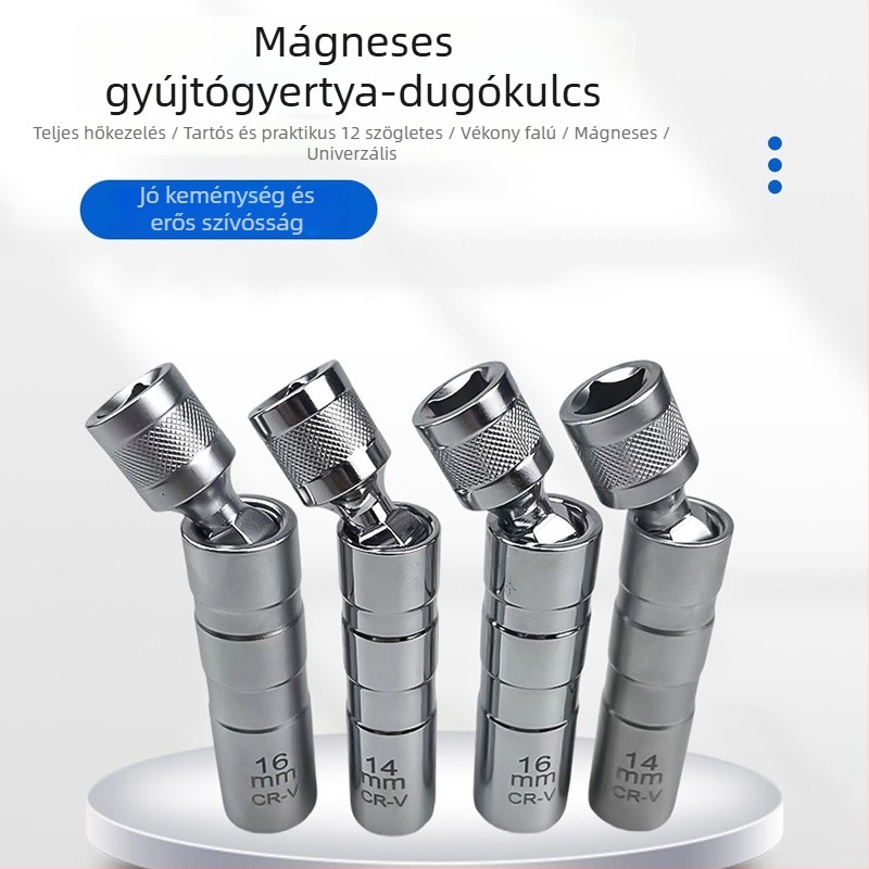 Univerzális mágneses gyertya-dugókulcs, 14 mm és 16 mm, 12-szög, motorkerékpárhoz és autóhoz, gyertya eltávolító eszköz